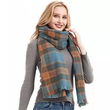 Осенне-зимний женский шарф Синий клетчатый шарф Женская шаль синий