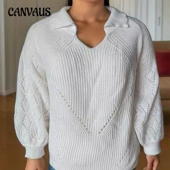 Осенне-зимний женский свитер больших размеров с лацканами, однотонный, круглый вырез, вязаный свитер S серебряный