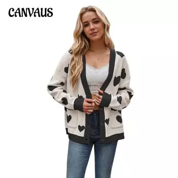 Осенне-зимний женский свитер больших размеров ко Дню святого Валентина, вязаный кардиган с карманами и V-образным вырезом S абрикосовый