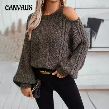 Осенне-зимний женский свитер больших размеров с круглым вырезом, толстый вязаный свитер без бретелек S