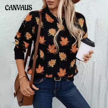 Осенне-зимний женский свитер больших размеров с жаккардовым узором, круглым вырезом и длинным рукавом, вязаный свободный свитер-пуловер S чёрный