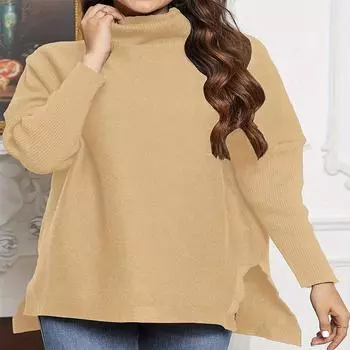 Осенне-зимний женский свитер больших размеров с высоким воротом и рукавами «летучая мышь», свободный трикотажный свитер S чёрный