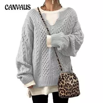 Осенне-зимний женский свитер больших размеров, вязаный повседневный трикотажный свитер с узором «перекрученный» S хаки