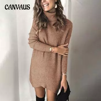 Осенне-зимний женский свитер больших размеров с лацканами и вырезами, платье-свитер S хаки