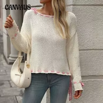 Осенне-зимний женский свитер больших размеров, ручной работы, однотонный свободный вязаный свитер на завязках S чёрный