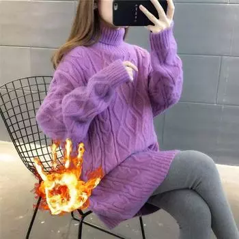 Осенне-зимний женский свитер больших размеров, свободный, удобный, с подкладкой, утолщенный, теплый, пуловер, туника 3XL