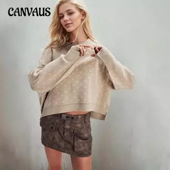 Осенне-зимний женский свитер большого размера с круглым вырезом, короткий свободный свитер Love Pullover S хаки