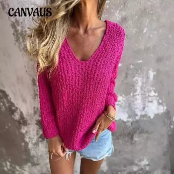 Осенне-зимний женский свитер Crewel Knit с V-образным вырезом и длинными рукавами S зелёный