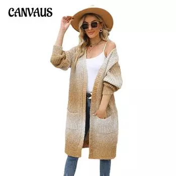 Осенне-зимний женский свитер градиентного цвета, вязаный кардиган, свободное пальто большого размера с цветными блоками, кардиган S хаки