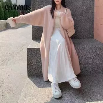 Осенне-зимний женский свитер из искусственного норкового бархата, темпераментный длинный свитер длиной до колена, кардиган, свободная утолщенная вязаная куртка для ленивого ветра