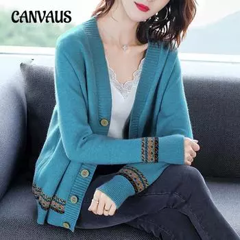 Осенне-зимний женский свитер, кардиган, жаккардовый свитер с v-образным вырезом, свежий вязаный свитер, женский кардиган, верхние топы с длинными рукавами, свободная куртка One Size розовый