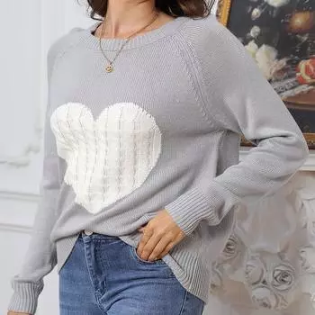 Осенне-зимний женский свитер ко Дню святого Валентина, пуловер, вязаный свитер S серый