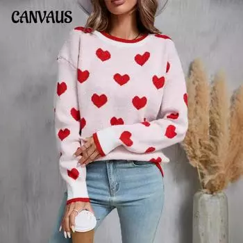 Осенне-зимний женский свитер Love, фестивальный свитер с длинным рукавом, вязаный свитер большого размера L белый