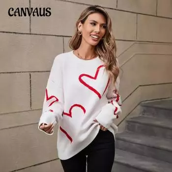 Осенне-зимний женский свитер Love Valentine s Day свитер с длинным рукавом и большим персиковым сердечком L белый