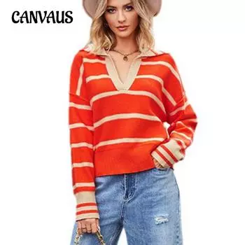 Осенне-зимний женский свитер, модный полосатый свитер с лацканами, свободный вязаный свитер большого размера S зелёный