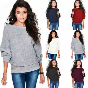 Осенне-зимний женский свитер, модный свободный вязаный пуловер с рукавами «летучая мышь», повседневный однотонный вязаный пуловер S белый