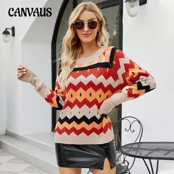 Осенне-зимний женский свитер, модный винтажный вязаный свитер с круглым вырезом, большой размер, свитер с ромбовидной решеткой