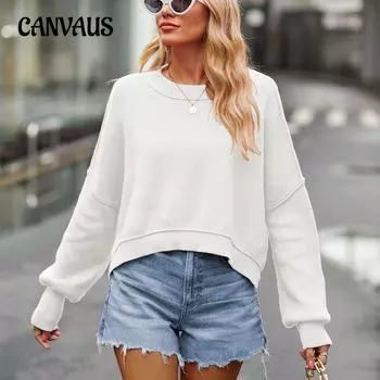 Осенне-зимний женский свитер, модный вязаный свитер с круглым вырезом, однотонный свободный пуловер, свитер с длинными рукавами S чёрный