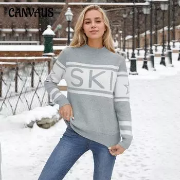 Осенне-зимний женский свитер, модный вязаный свитер с половиной буквы и высоким воротником S чёрный