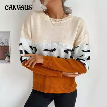 Осенне-зимний женский свитер, модный женский повседневный тонкий свитер с длинными рукавами и контрастными цветами S абрикосовый