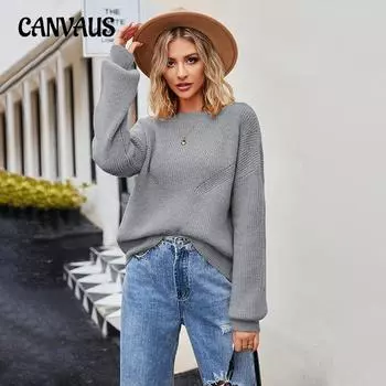 Осенне-зимний женский свитер, модный женский вязаный свитер с круглым вырезом, однотонный свободный пуловер, свитер S чёрный