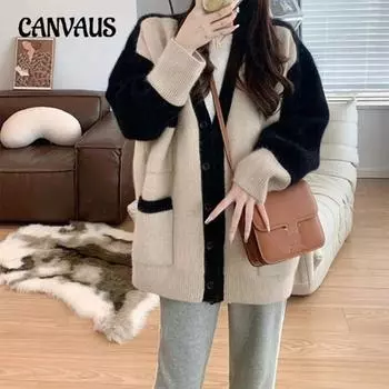 Осенне-зимний женский свитер, мягкий маленький парфюмерный свободный свитер для ленивого ветра, трикотаж с цветными блоками, кардиган с длинными рукавами One Size белый