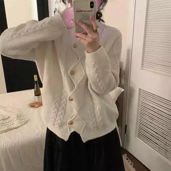 Осенне-зимний женский свитер, мягкий однотонный винтажный свитер, женская куртка, вязаный кардиган, шикарный топ Tide One Size серый