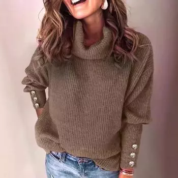 Осенне-зимний женский свитер на пуговицах для высоких женщин S brown-nose