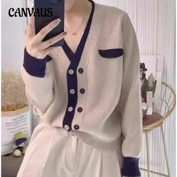 Осенне-зимний женский свитер, небольшой парфюмерный короткий вязаный кардиган, универсальный двубортный модный свитер с v-образным вырезом