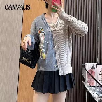 Осенне-зимний женский свитер, нежный свободный вязаный кардиган с v-образным вырезом и v-образным вырезом, свитер в стиле ретро с ручной вышивкой, пальто One Size красный