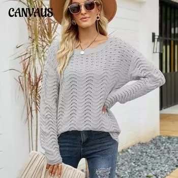 Осенне-зимний женский свитер, однотонный ажурный пуловер, кружевной вязаный свитер, свитер без бретелек с одним вырезом S чёрный