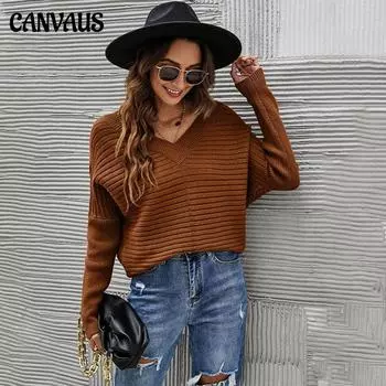 Осенне-зимний женский свитер, однотонный, без бретелек, сексуальный пуловер с v-образным вырезом, модный индивидуальный женский свитер S белый