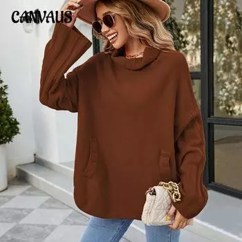 Осенне-зимний женский свитер, однотонный пуловер, женский вязаный свитер, женский свободный свитер большого размера с высоким воротом