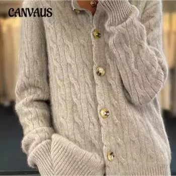 Осенне-зимний женский свитер, однотонный свитер с длинными рукавами и круглым вырезом, жаккардовый вязаный кардиган с рядом пуговиц, свитер в стиле ретро S серый
