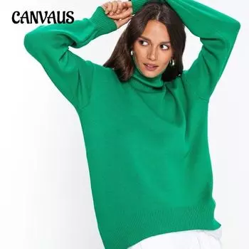 Осенне-зимний женский свитер, однотонный свободный удобный повседневный свитер с высоким воротником и длинными рукавами
