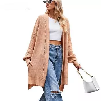 Осенне-зимний женский свитер, однотонный свободный вязаный женский карманный кардиган, свитер S абрикосовый/белый
