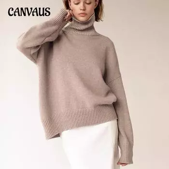 Осенне-зимний женский свитер, однотонный утепленный вязаный свитер, удобный повседневный свободный свитер с высоким воротником S белый