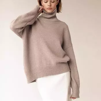 Осенне-зимний женский свитер, однотонный утепленный вязаный свитер, удобный повседневный свободный свитер с высоким воротником S белый
