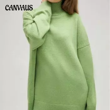 Осенне-зимний женский свитер, однотонный вязаный свободный свитер с длинным рукавом и половиной высокой горловины S темно-коричневого