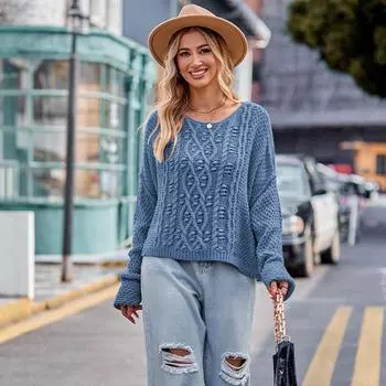 Осенне-зимний женский свитер, однотонный вязаный свободный пуловер с круглым вырезом, свитер S чёрный