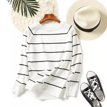 Осенне-зимний женский свитер, простой тонкий вязаный пуловер с длинными рукавами и круглым вырезом, свитер One Size белый