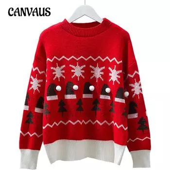 Осенне-зимний женский свитер, рождественский милый ленивый стиль, свободный повседневный пуловер с круглым вырезом, красный вязаный свитер S хаки