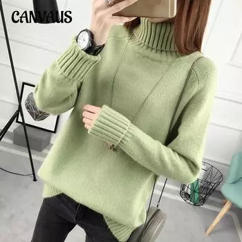 Осенне-зимний женский свитер, рубашка с длинным рукавом, свободный свежий пуловер с высоким воротом, вязаный свитер One Size розовый