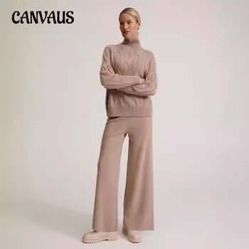 Осенне-зимний женский свитер с длинным рукавом и высоким воротом, свободные брюки, костюм One Size верблюд