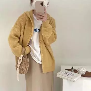 Осенне-зимний женский свитер с капюшоном, вязаный кардиган, мягкий свободный свитер, пальто, топ с длинными рукавами One Size розовый