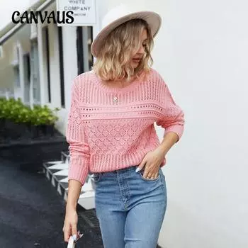 Осенне-зимний женский свитер с круглым вырезом, вязаный сексуальный пуловер, свитер S розовый