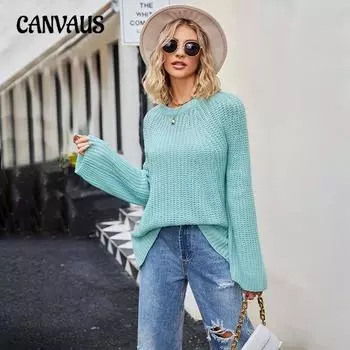 Осенне-зимний женский свитер с круглым вырезом, модный трикотаж большого размера, свободный пуловер, свитер S синий