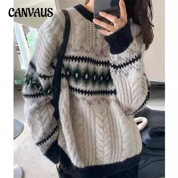 Осенне-зимний женский свитер с круглым вырезом в стиле ретро, мягкий вязаный свитер с ленивым ветром One Size темно-серого