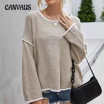 Осенне-зимний женский свитер с круглым вырезом, вязаный свитер большого размера с бахромой на спине S хаки