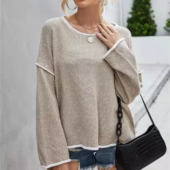 Осенне-зимний женский свитер с круглым вырезом, вязаный свитер большого размера с бахромой на спине S хаки